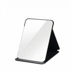 Portable Folding Makeup Mirror with Adjustable Stand – Frameless PU Leather Travel Vanity Mirror for Purse & Desktop Use (Black)