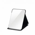 Portable Folding Makeup Mirror with Adjustable Stand – Frameless PU Leather Travel Vanity Mirror for Purse & Desktop Use (Black)