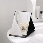 Portable Folding Makeup Mirror with Adjustable Stand – Frameless PU Leather Travel Vanity Mirror for Purse & Desktop Use (Black) - Image 2