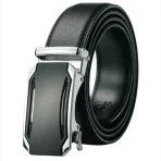 Premium Mens Genuine Leather Belt - Modern Slide Lock Ratchet Design Black
