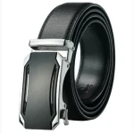 Premium Mens Genuine Leather Belt - Modern Slide Lock Ratchet Design Black