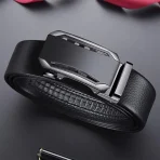 Premium Mens Genuine Leather Belt - Modern Slide Lock Ratchet Design Black - Image 2