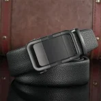 Luxury Men’s Reversible Leather Belt with Bold Auto-Lock Buckle – Black - Image 2