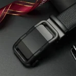 Luxury Men’s Reversible Leather Belt with Bold Auto-Lock Buckle – Black - Image 4