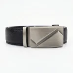Professional Men's Reversible Top-Grain Leather Belt - Sleek Auto-Lock Mechanism Black