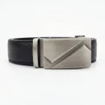 Professional Men's Reversible Top-Grain Leather Belt - Sleek Auto-Lock Mechanism Black